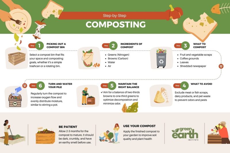 Illustration of the composting process step by step