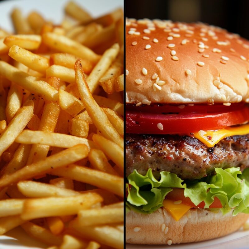 Fast food - burger and fries - health, calories, price comparison with organic food